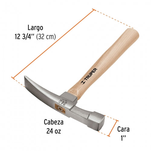 Martillo 24 oz ladrillero, mango 12', Truper 16861 ML-24