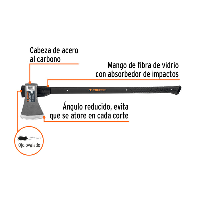 Hacha media labor 4 lb sin mango, Truper 14990 ML-4