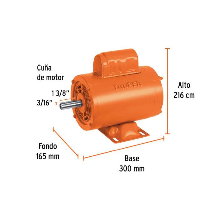 Motor eléctrico monofásico de 1/2 HP, alta velocidad, Truper Código: 102309