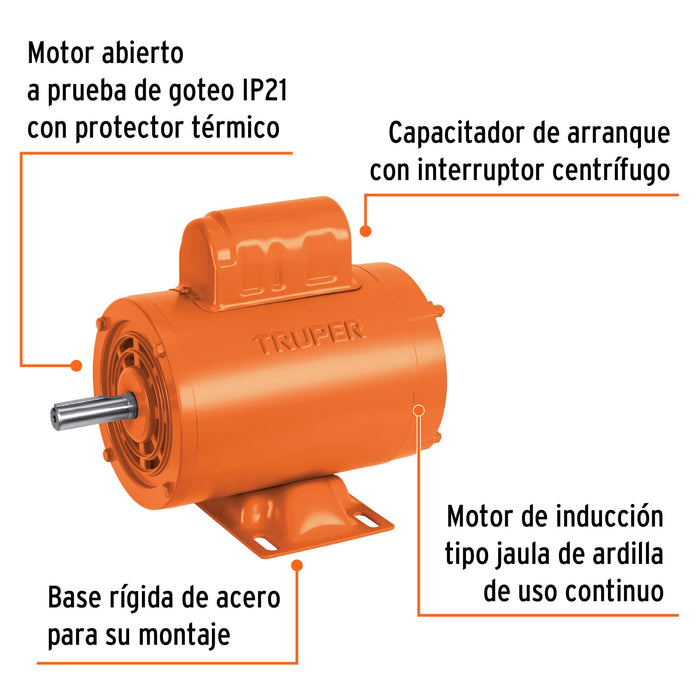 Motor eléctrico monofásico de 1/2 HP, alta velocidad, Truper Código: 102309