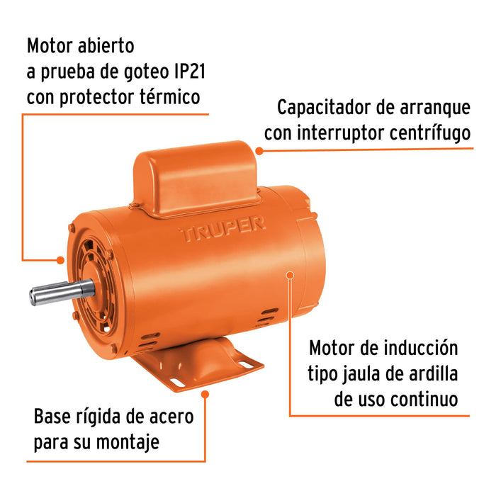 Motor eléctrico monofásico de 1/2 HP, baja velocidad, Truper Código: 102303