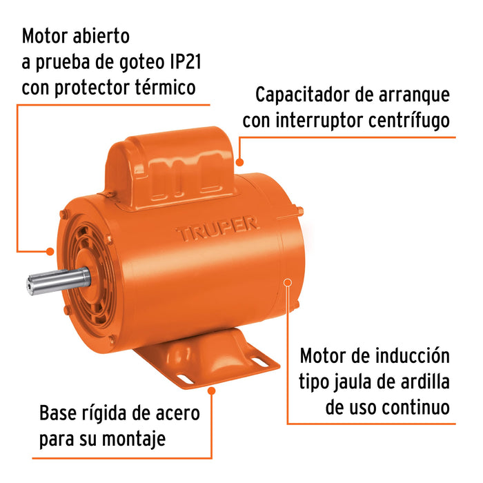 Motor eléctrico monofásico de 1/4 HP, alta velocidad, Truper Código: 102308