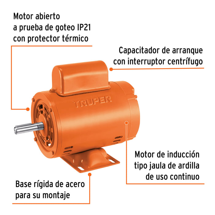 Motor eléctrico monofásico de 1/4 HP, baja velocidad, Truper Código: 102301