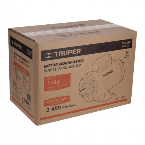 Motor eléctrico monofásico de 1 HP, alta velocidad, Truper 102311 MOE-1A