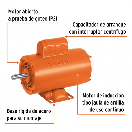 Motor eléctrico monofásico de 1 HP, alta velocidad, Truper 102311 MOE-1A