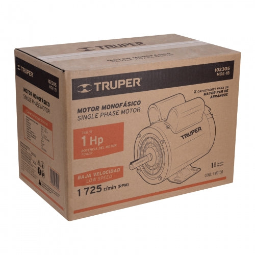 Motor eléctrico monofásico de 1 HP, baja velocidad, Truper 102305 MOE-1B