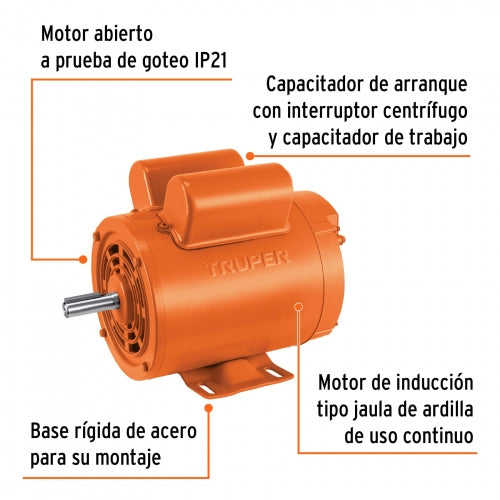 Motor eléctrico monofásico de 1 HP, baja velocidad, Truper 102305 MOE-1B