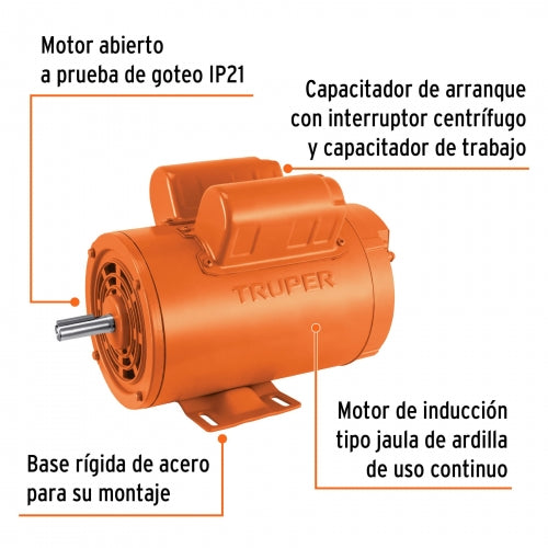 Motor eléctrico monofásico de 2 HP, baja velocidad, Truper 102307 MOE-2B