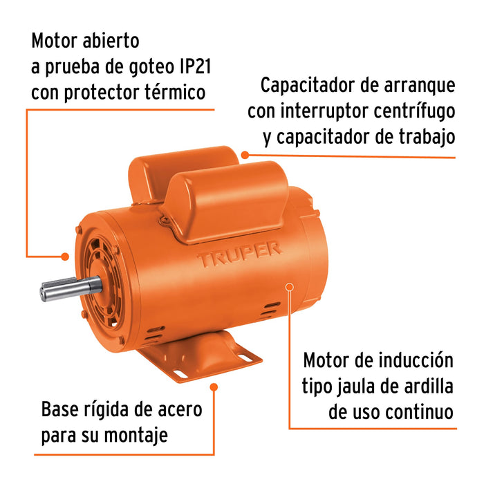 Motor eléctrico monofásico de 3/4 HP, baja velocidad, Truper Código: 102304