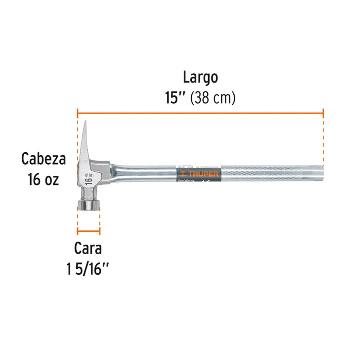 Martillo tubular 16 oz uña California Ripper, cara fresada 10643 MORCA-16T