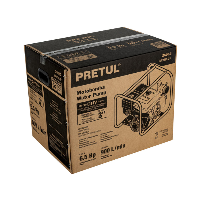 Motobomba autocebante 3' x 3' a gasolina 6-1/2 HP, Pretul 26063 MOTB-3P