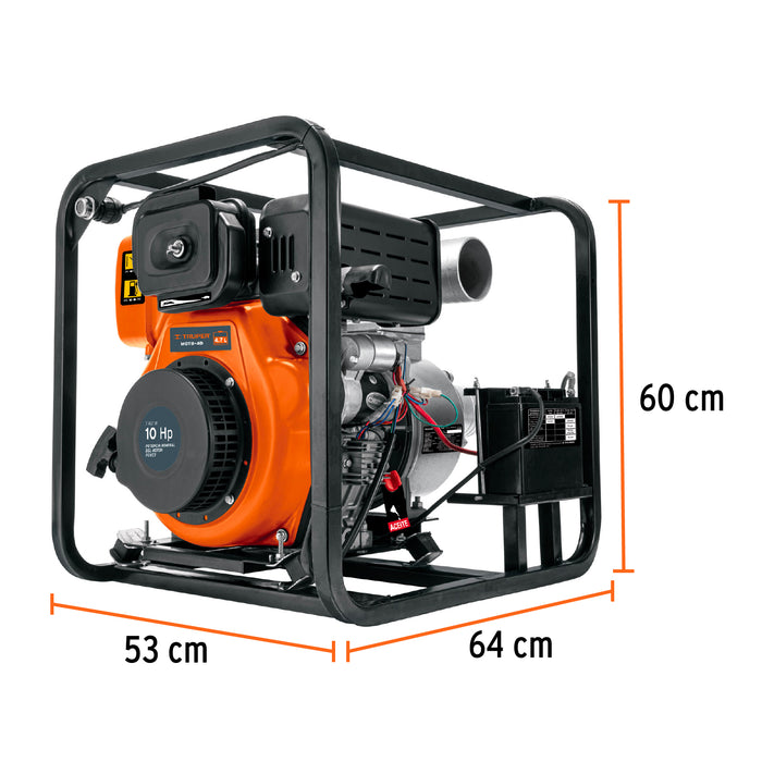 Motobomba autocebante 4' x 4' a diesel 10 HP, Truper 102422 MOTB-4D