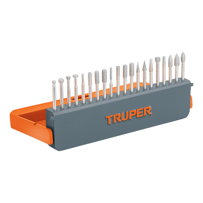 Juego de 20 puntas diamantadas para mototool, Truper 103032 MOTO-20PD