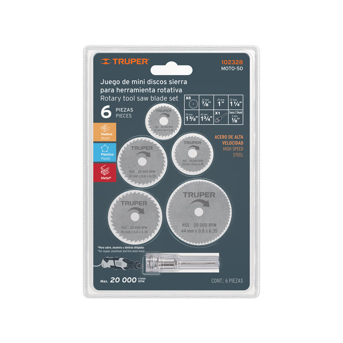 Juego de 5 mini discos sierras para mototool, Truper 102328 MOTO-5D