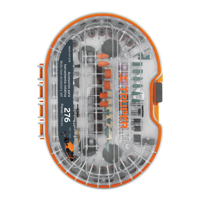 Kit con 276 accesorios para herramienta rotativa, Truper 100729 MOTO-KIT-276