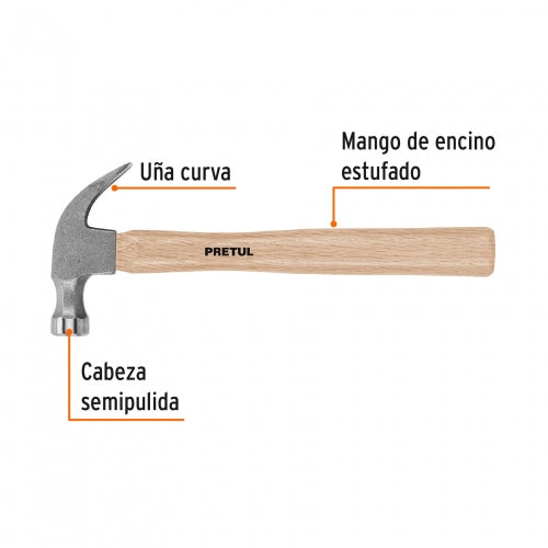 Martillo uña curva 16 oz, Pretul 22290 MP-16