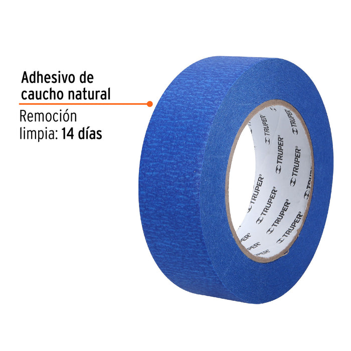 Cinta masking tape azul de 1-1/2' x 50 m para pintor, Truper Código: 12623