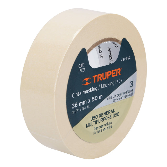 Cinta masking tape de 1-1/2' x 50 m, Truper Código: 12592