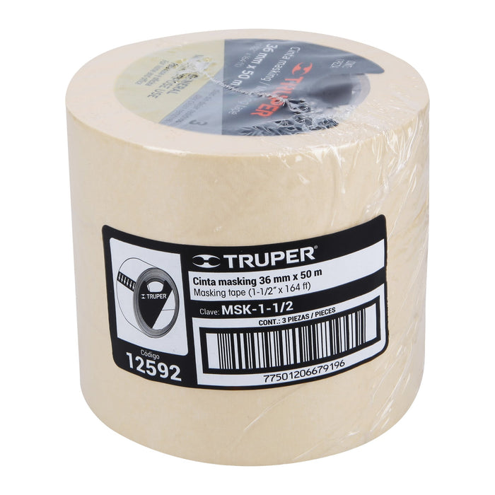 Cinta masking tape de 1-1/2' x 50 m, Truper Código: 12592