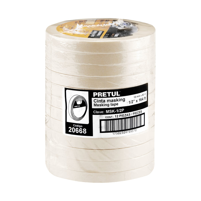 Cinta masking tape de 1/2' x 50 m, Pretul 20668
