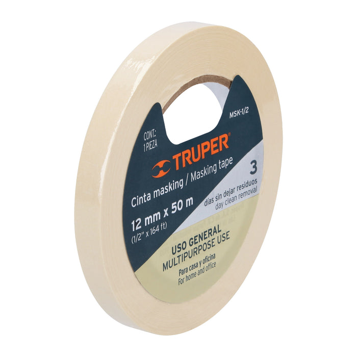Cinta masking tape de 1/2' x 50 m, Truper Código: 12589