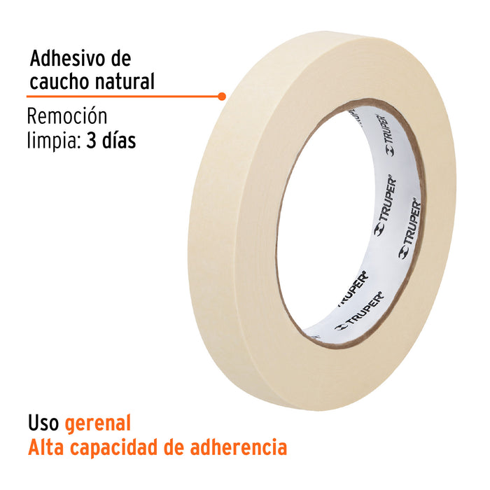 Cinta masking tape de 1/2' x 50 m, Truper Código: 12589