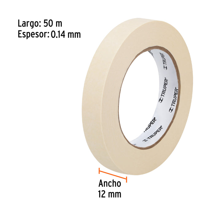 Cinta masking tape de 1/2' x 50 m, Truper Código: 12589
