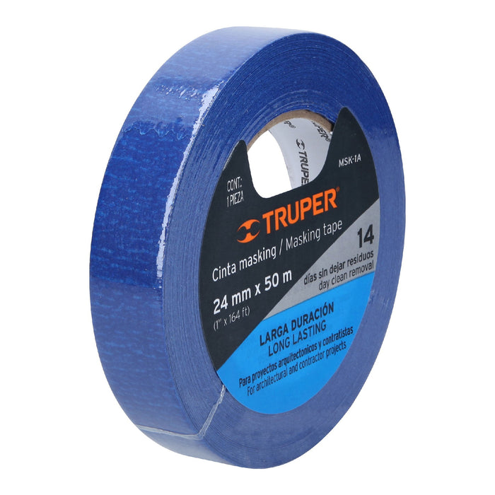 Cinta masking tape azul de 1' x 50 m para pintor, Truper 12622 MSK-1A
