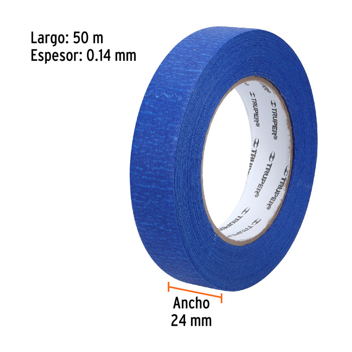 Cinta masking tape azul de 1' x 50 m para pintor, Truper 12622 MSK-1A