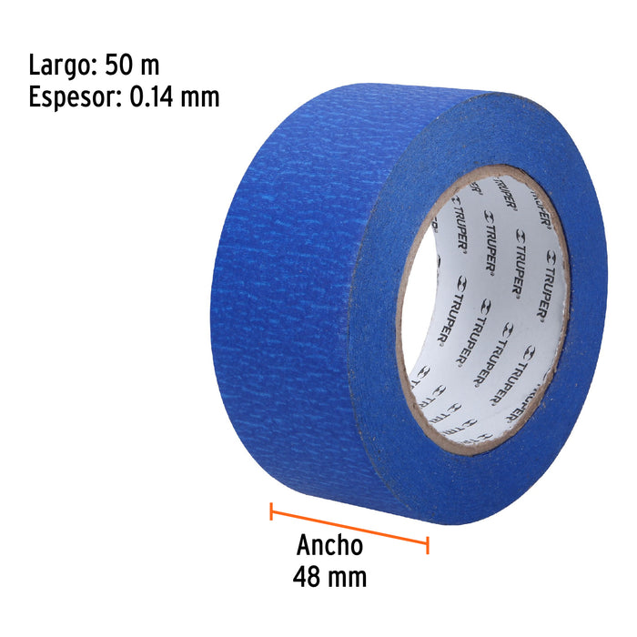 Cinta masking tape azul de 2' x 50 m para pintor, Truper 12624 MSK-2A