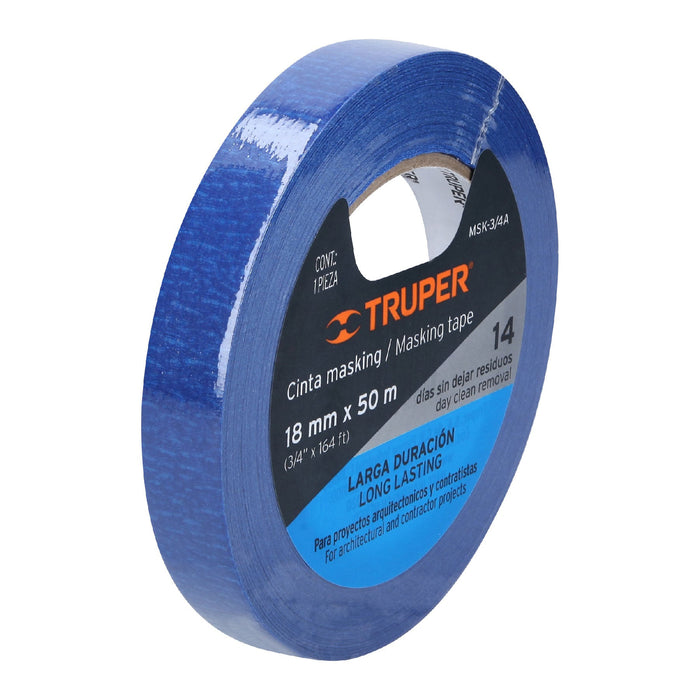 Cinta masking tape azul de 3/4' x 50 m para pintor, Truper Código: 12621