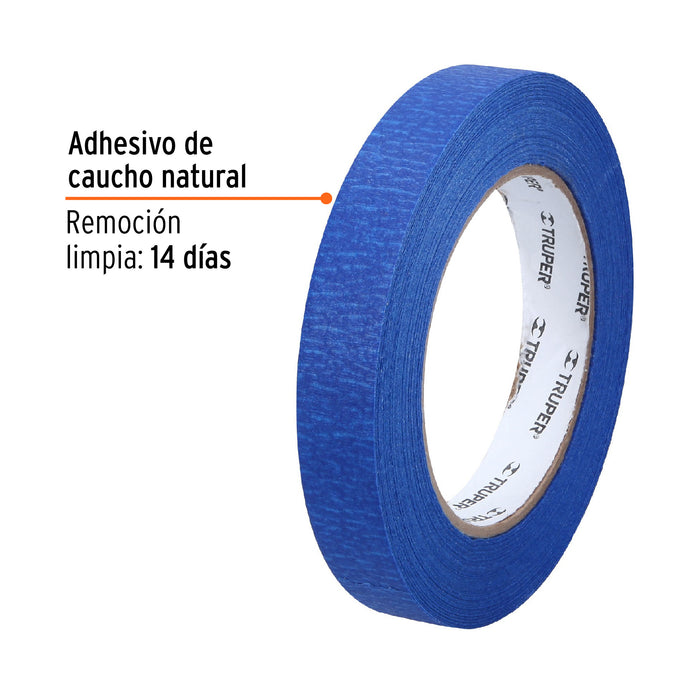 Cinta masking tape azul de 3/4' x 50 m para pintor, Truper Código: 12621
