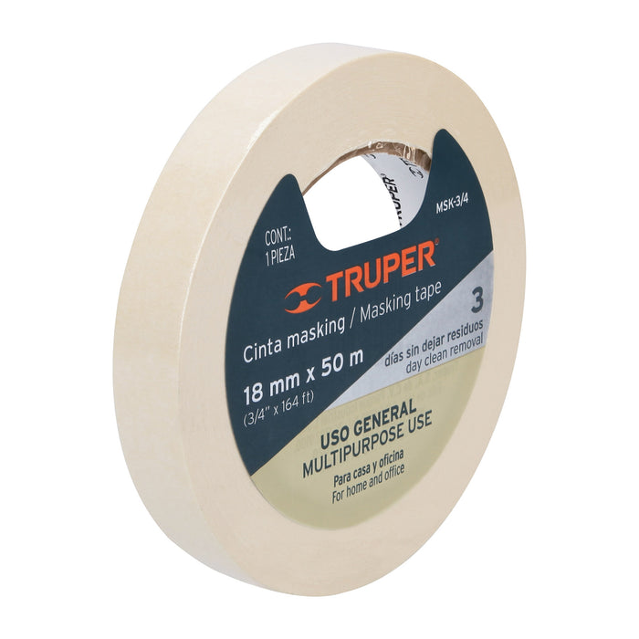 Cinta masking tape de 3/4' x 50 m, Truper Código: 12590