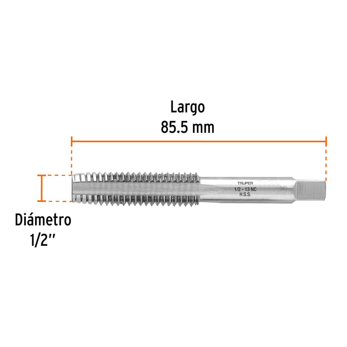 Machuelo semicónico 1/2' x 13 cuerda gruesa, Truper Código: 11413