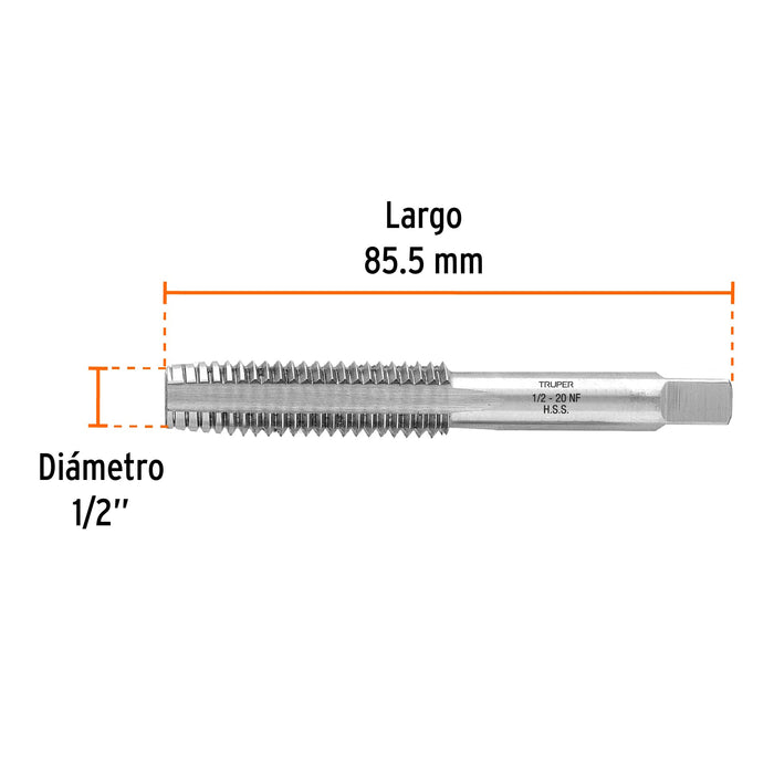Machuelo semicónico 1/2' x 20 cuerda fina, Truper Código: 11414