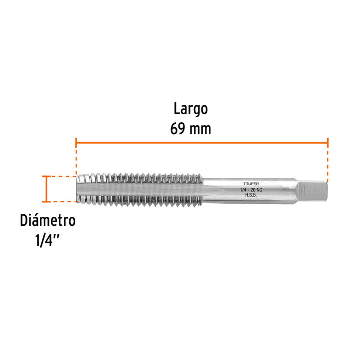 Machuelo semicónico 1/4' x 20 cuerda gruesa, Truper Código: 11405