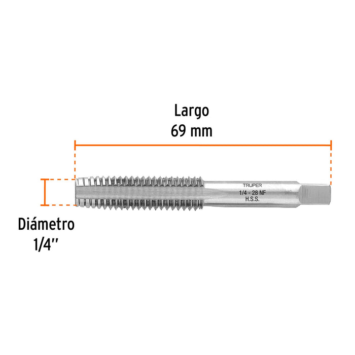 Machuelo semicónico 1/4' x 28 cuerda fina, Truper Código: 11406