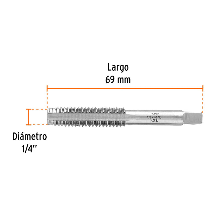 Machuelo semicónico 1/8' x 40 cuerda gruesa, Truper Código: 11415