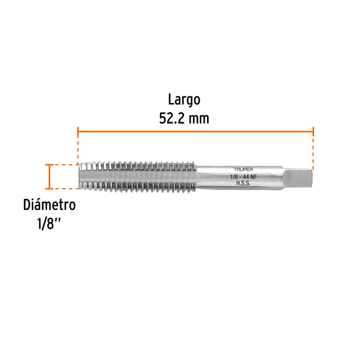 Machuelo semicónico 1/8' x 44 cuerda fina, Truper Código: 11416