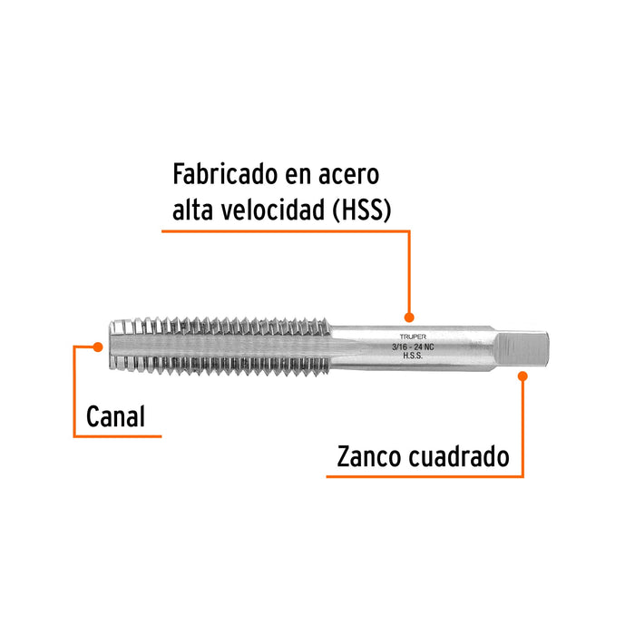 Machuelo semicónico 3/16' x 24 cuerda gruesa, Truper Código: 11403
