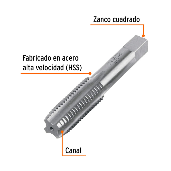 Machuelo semicónico 3/4'x10 UNC, estuche individual, Truper Código: 11425