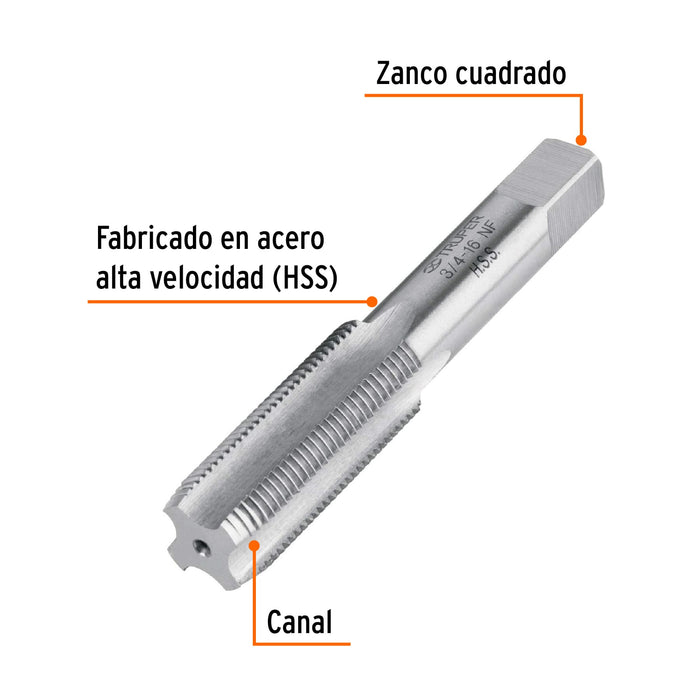 Machuelo semicónico 3/4'x16 UNF, estuche individual, Truper Código: 11426