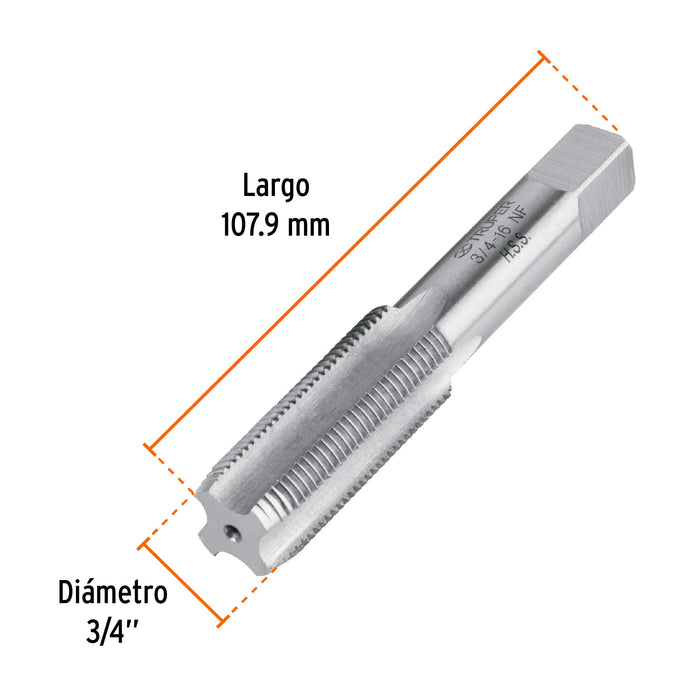Machuelo semicónico 3/4'x16 UNF, estuche individual, Truper Código: 11426