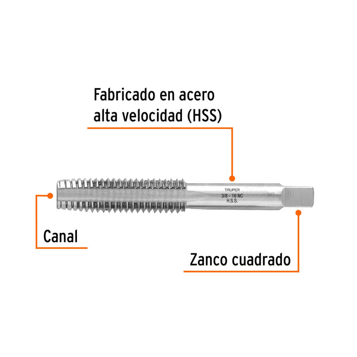 Machuelo semicónico 3/8' x 16 cuerda gruesa, Truper Código: 11409