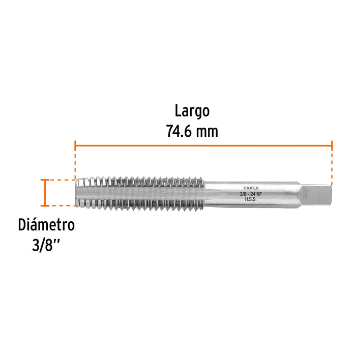 Machuelo semicónico 3/8'x 24 cuerda fina, Truper Código: 11410