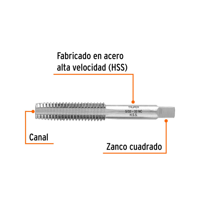 Machuelo semicónico 5/32' x 32 cuerda gruesa, Truper Código: 11417