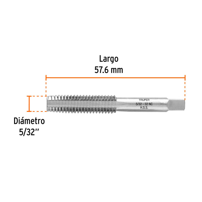 Machuelo semicónico 5/32' x 32 cuerda gruesa, Truper Código: 11417