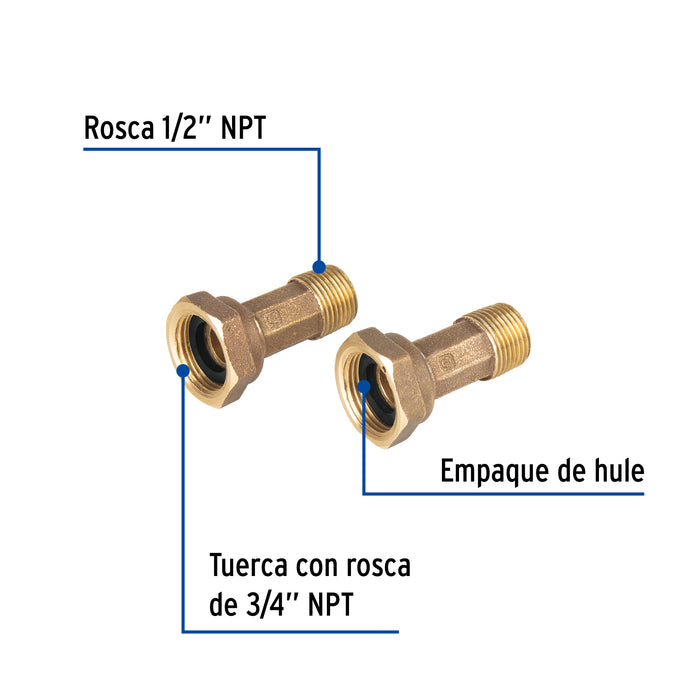 Juego 2 niples con tuercas 1/2' x 3/4' para medidor de agua 48159