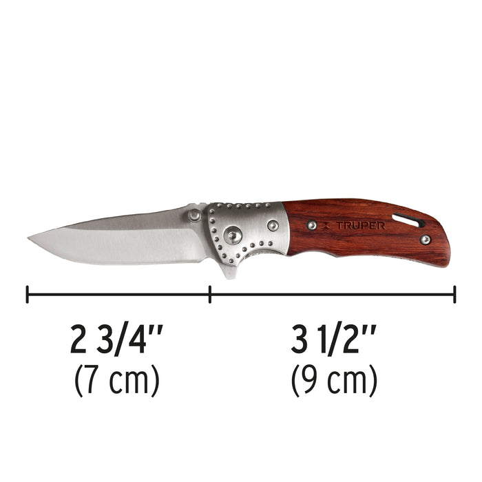 Navaja abatible 3-1/2' mango de madera, Truper 13889 NV-3