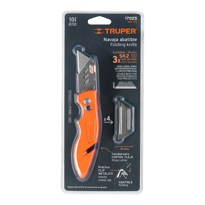 Navaja abatible 7' cuerpo de aluminio y acero inox, Truper 17025 NV-7X